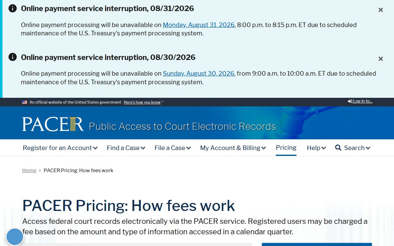 Barton County case search reference for PACER federal access fees