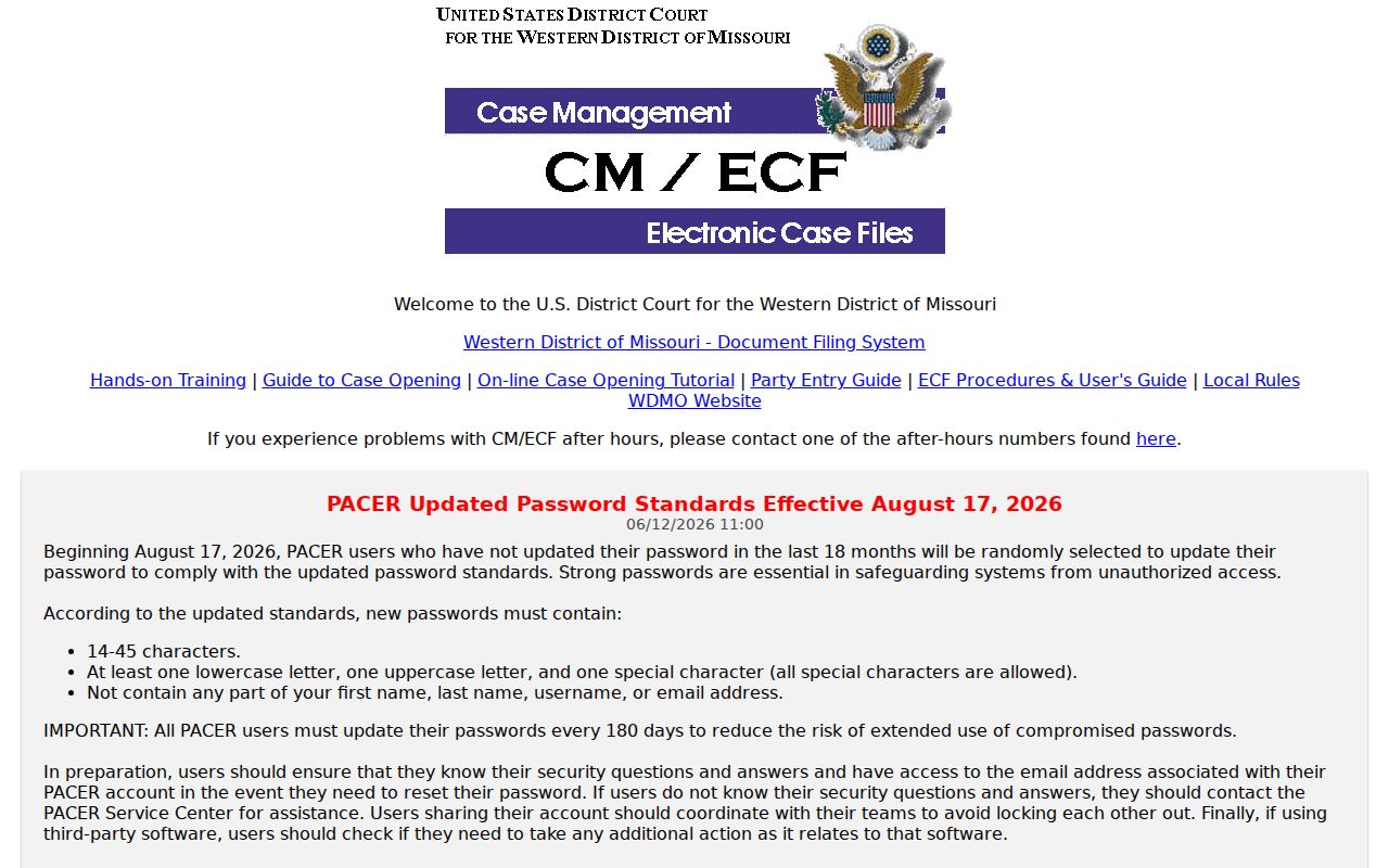Barton County case search reference showing the Western District CM ECF interface